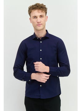 Men Comfort Fit Textured Long Sleeves Casual Shirt, Navy