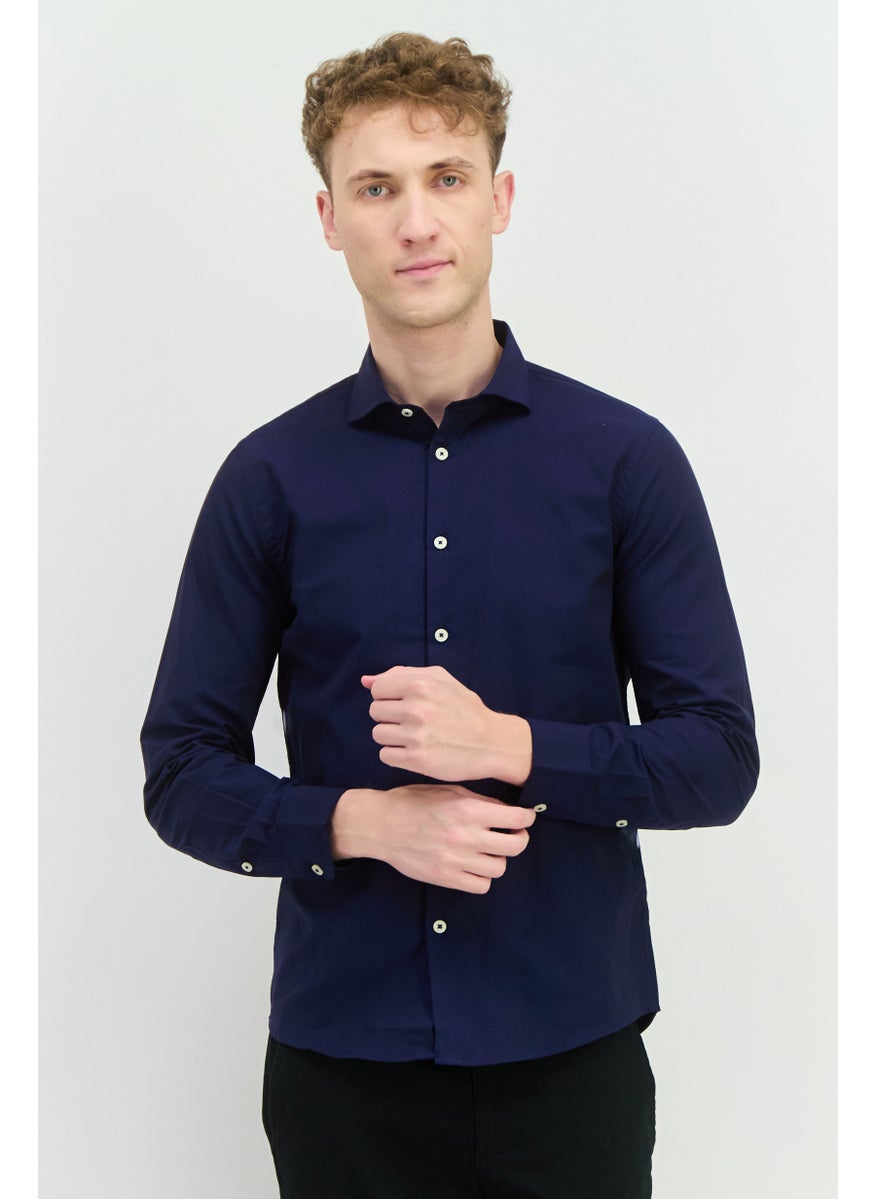 Sorbino - Men Comfort Fit Textured Long Sleeves Casual Shirt, Navy - Image 1