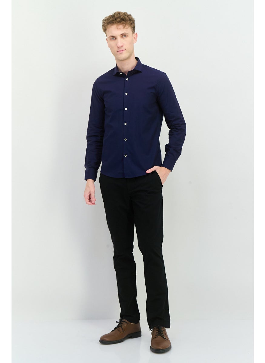 Sorbino - Men Comfort Fit Textured Long Sleeves Casual Shirt, Navy - Image 1