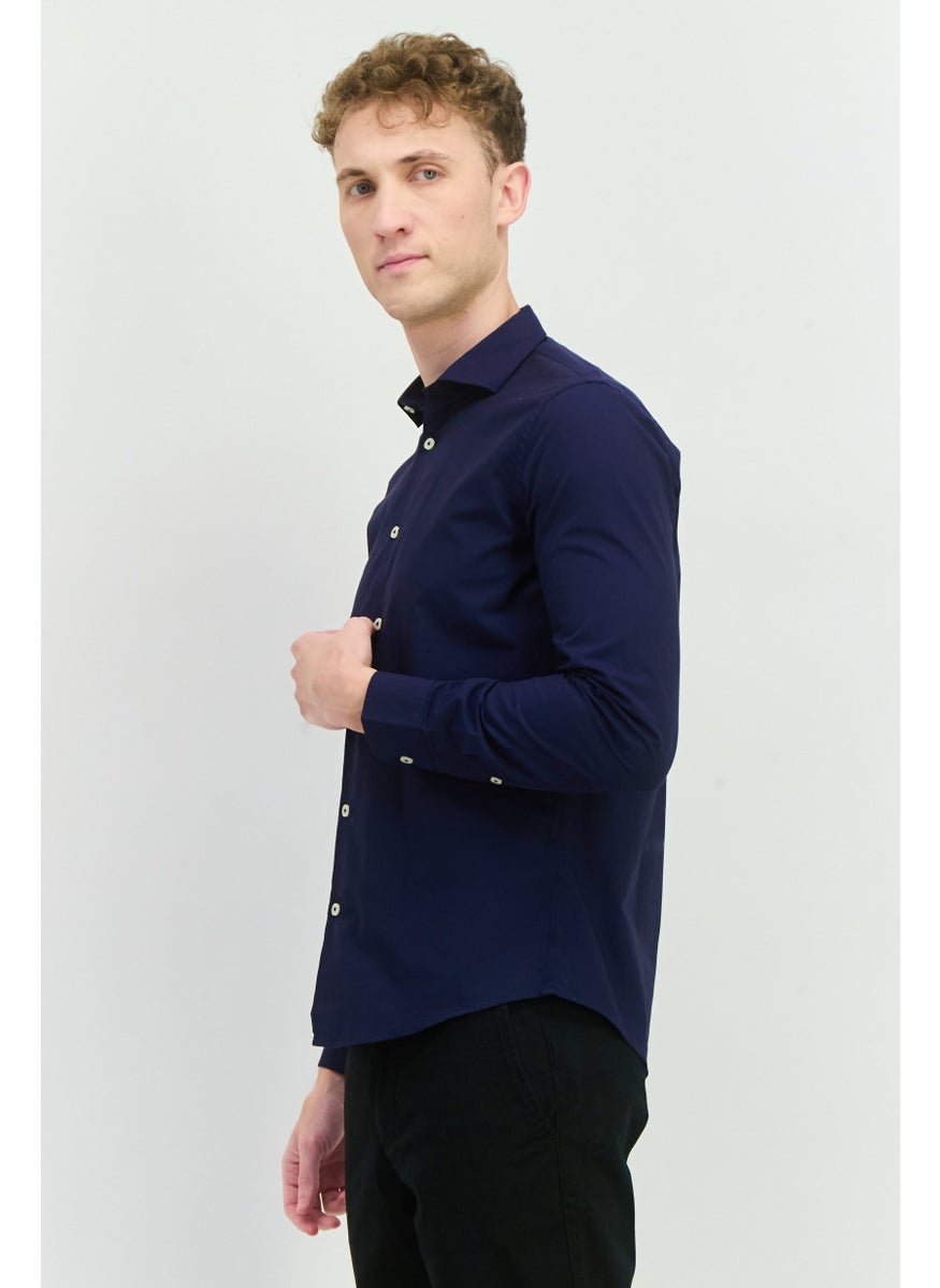 Sorbino - Men Comfort Fit Textured Long Sleeves Casual Shirt, Navy - Image 1