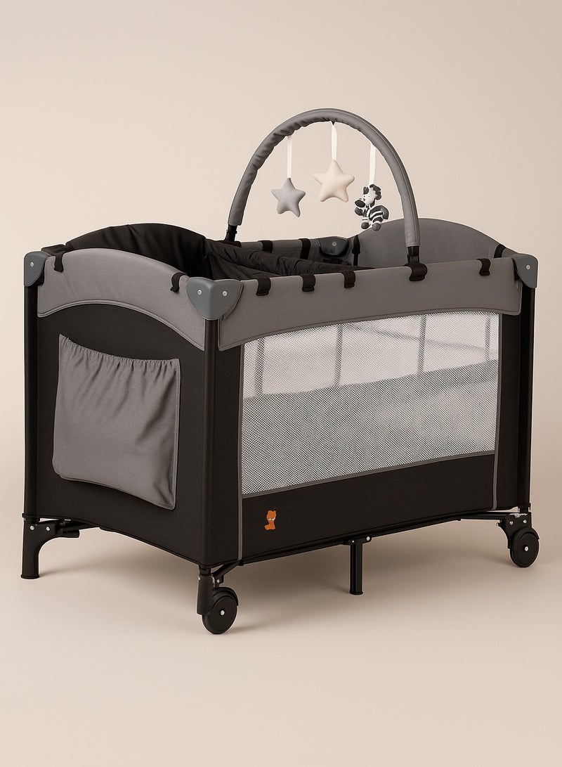 Kikibebe expandable Multi-functional Baby Crib with Playpen & Rocking Glider, Convertible Bedside Crib for Newborn- Black - Image 1