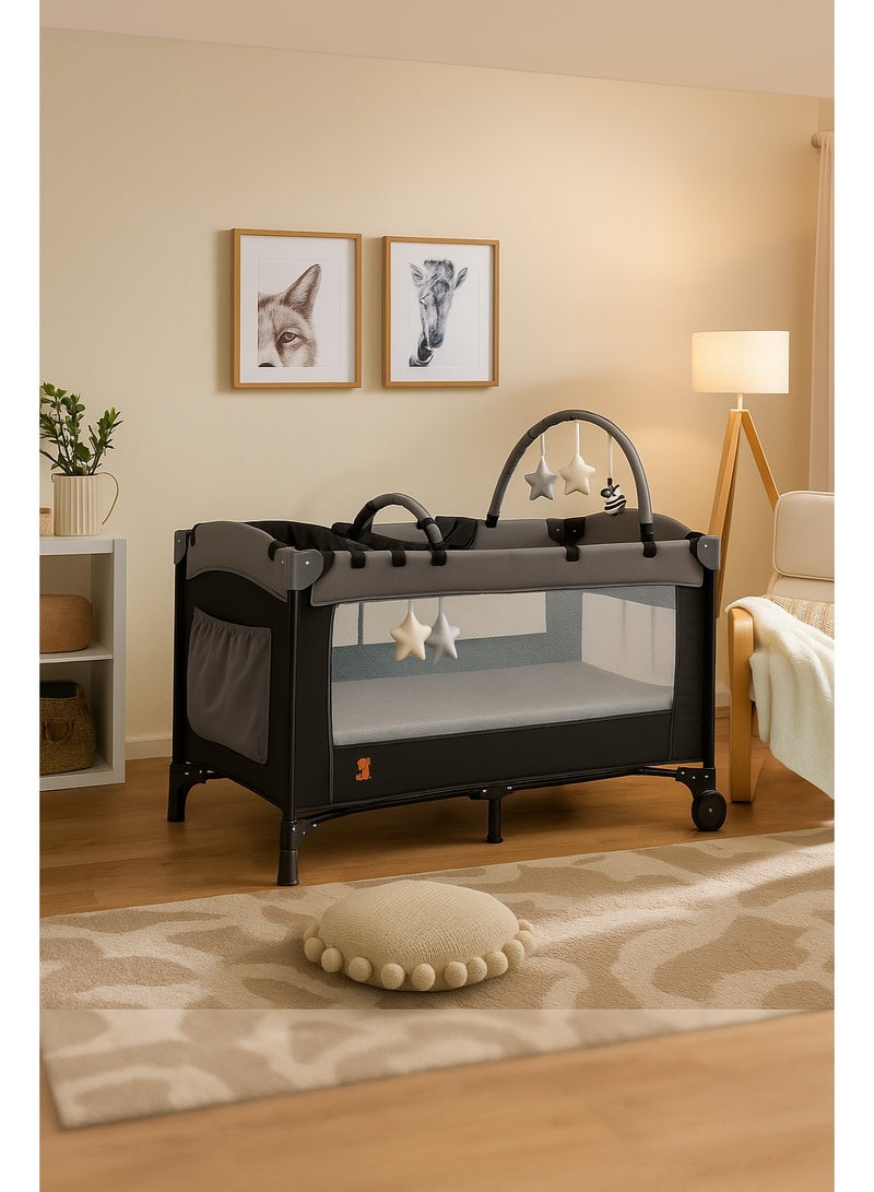 Kikibebe expandable Multi-functional Baby Crib with Playpen & Rocking Glider, Convertible Bedside Crib for Newborn- Black - Image 2
