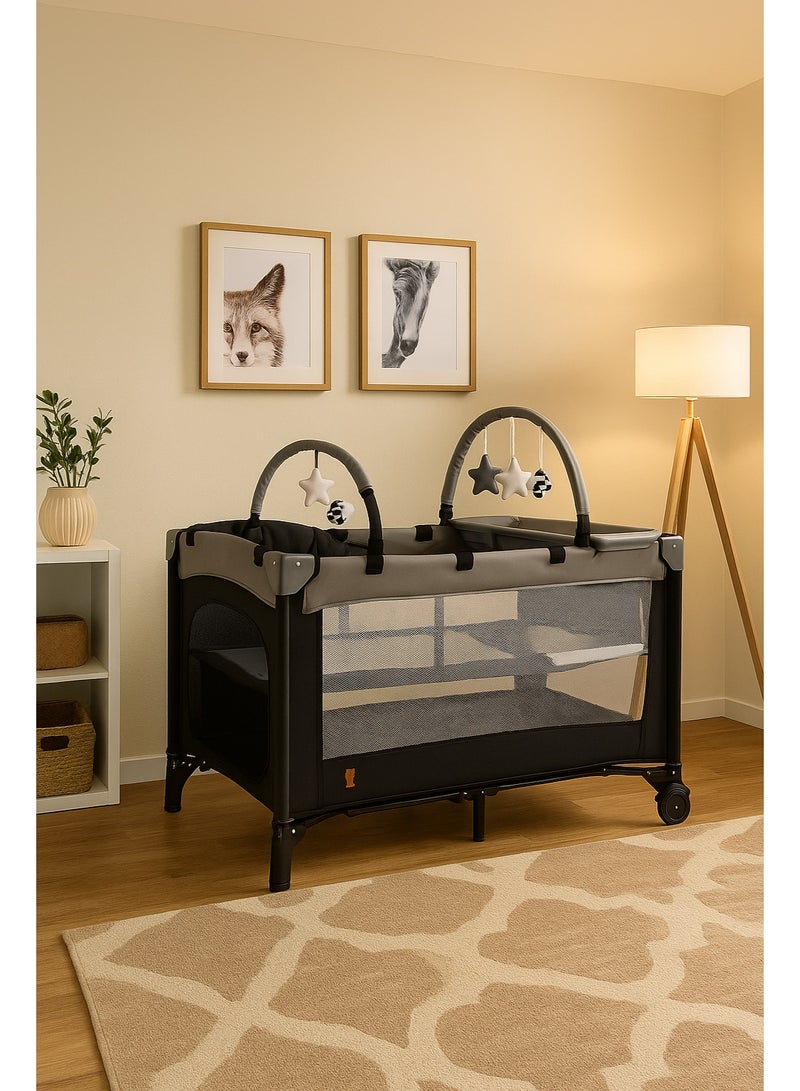 Kikibebe expandable Multi-functional Baby Crib with Playpen & Rocking Glider, Convertible Bedside Crib for Newborn- Black - Image 3