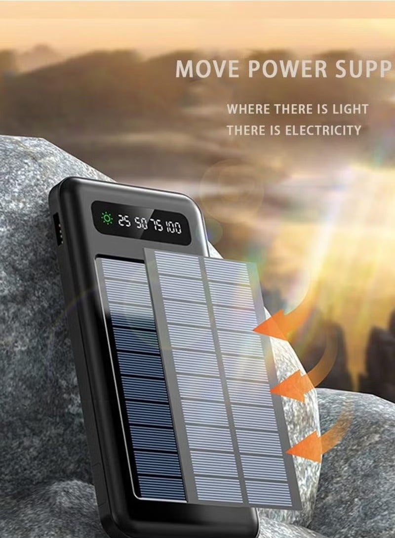 Ultra-Thin 10,000mAh Solar Power Bank  Lightweight Portable Charger with Built-in Charging Cables, Fast Charging Support, Foldable Stand & USB Output  Compact Solar Power Supply for iPhone, Samsung, Huawei, Android & USB-C Devices  Black - Image 2