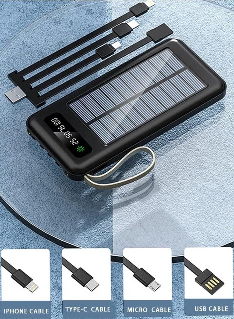 Ultra-Thin 10,000mAh Solar Power Bank  Lightweight Portable Charger with Built-in Charging Cables, Fast Charging Support, Foldable Stand & USB Output  Compact Solar Power Supply for iPhone, Samsung, Huawei, Android & USB-C Devices  Black - Image 3
