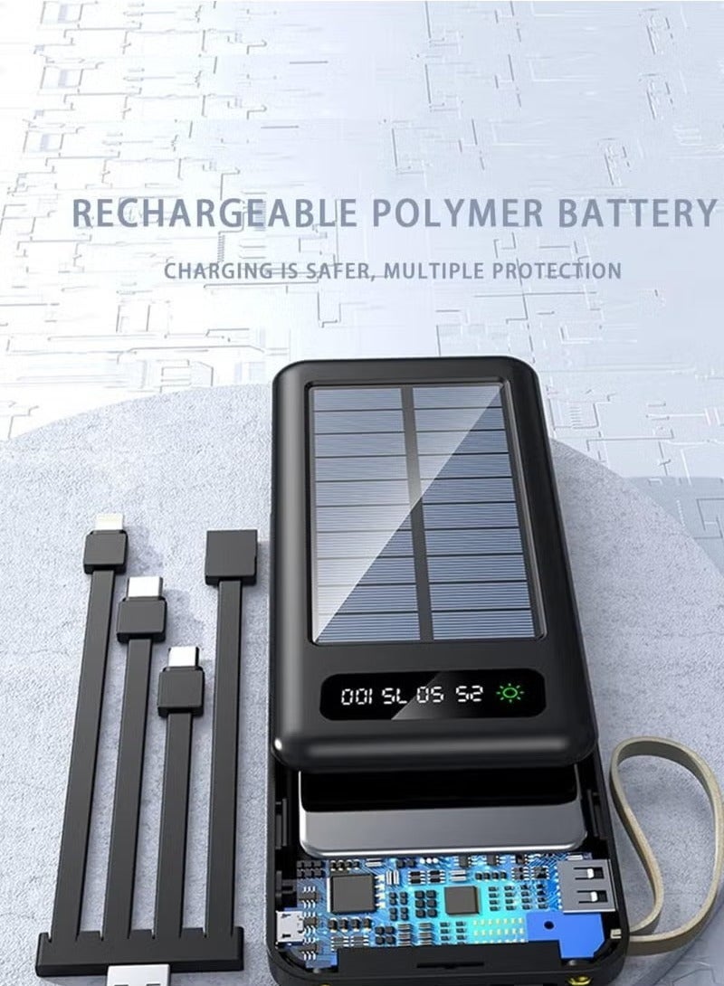 Ultra-Thin 10,000mAh Solar Power Bank  Lightweight Portable Charger with Built-in Charging Cables, Fast Charging Support, Foldable Stand & USB Output  Compact Solar Power Supply for iPhone, Samsung, Huawei, Android & USB-C Devices  Black - Image 5