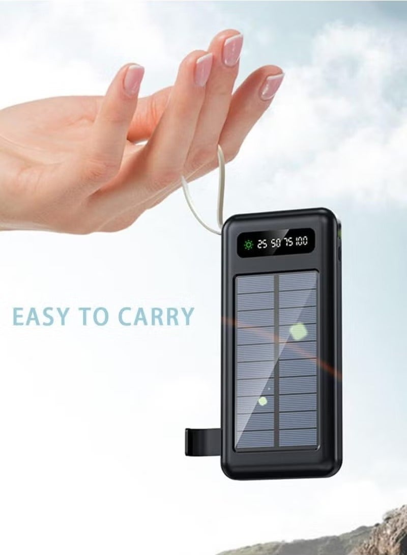Ultra-Thin 10,000mAh Solar Power Bank  Lightweight Portable Charger with Built-in Charging Cables, Fast Charging Support, Foldable Stand & USB Output  Compact Solar Power Supply for iPhone, Samsung, Huawei, Android & USB-C Devices  Black - Image 4