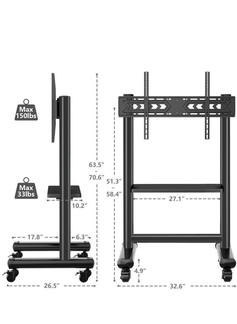 HAMOOD,LED  LCD TV Mount Floor Rack Mobile Cart Universal TV Stands For Conference Room One Machine Movable Touch Panel Trolly Stand TV Screen Size	37"-85" Weight Capacity	150lbs - Image 2