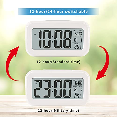 YUANRANER Plastic Digital Alarm Clock With Indoor Temperature, Battery Operated,Snooze Model,12/24H Display For Bedrooms Heavy Sleepers Kids Travel Bathroom Desk Smart Clock, White - Image 4