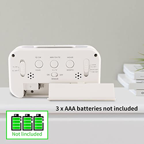 YUANRANER Plastic Digital Alarm Clock With Indoor Temperature, Battery Operated,Snooze Model,12/24H Display For Bedrooms Heavy Sleepers Kids Travel Bathroom Desk Smart Clock, White - Image 5