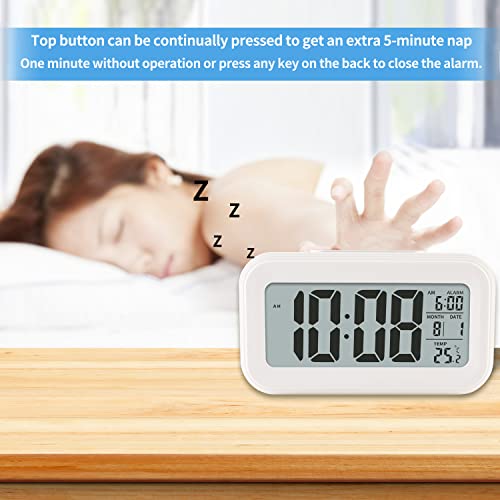 YUANRANER Plastic Digital Alarm Clock With Indoor Temperature, Battery Operated,Snooze Model,12/24H Display For Bedrooms Heavy Sleepers Kids Travel Bathroom Desk Smart Clock, White - Image 2