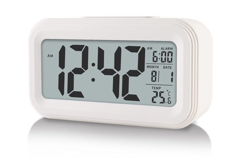 YUANRANER Plastic Digital Alarm Clock With Indoor Temperature, Battery Operated,Snooze Model,12/24H Display For Bedrooms Heavy Sleepers Kids Travel Bathroom Desk Smart Clock, White - Image 1