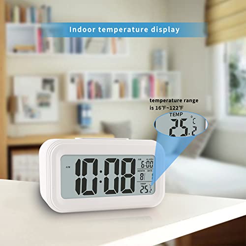 YUANRANER Plastic Digital Alarm Clock With Indoor Temperature, Battery Operated,Snooze Model,12/24H Display For Bedrooms Heavy Sleepers Kids Travel Bathroom Desk Smart Clock, White - Image 3