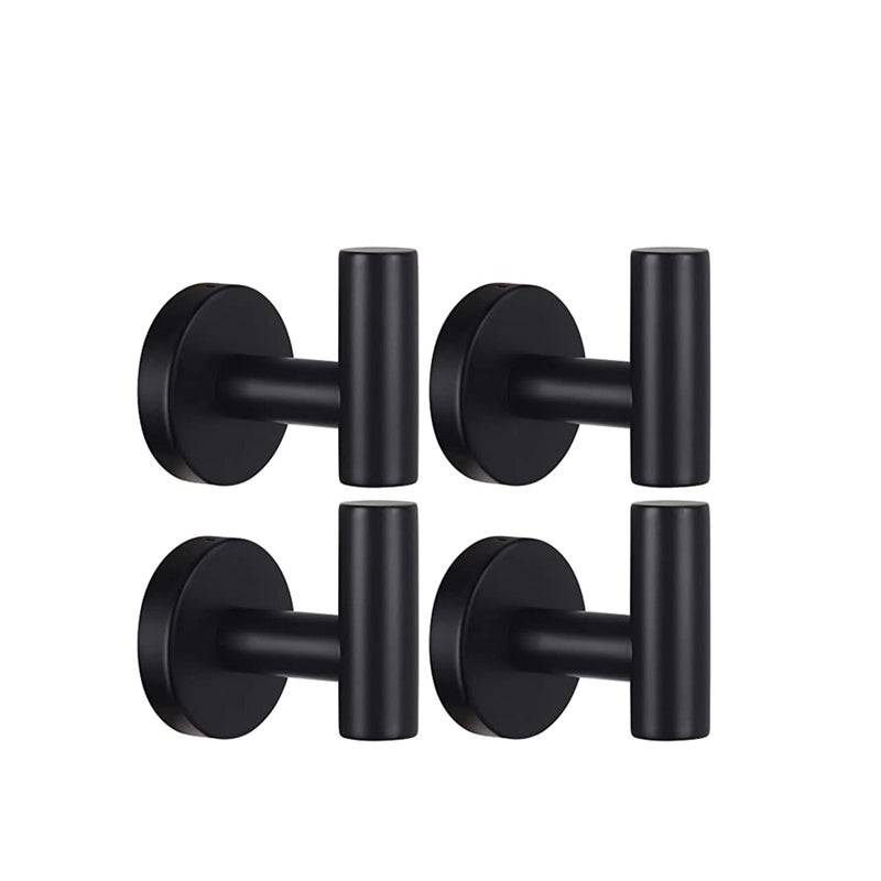 SOLARAE Wall Towel Hooks Coat Hook Bathroom Matte Black Robe 304 Stainless Steel Heavy Duty Door Hanger Towel Robe Clothes Cabinet Closet Sponges Hook Bathroom Bedroom Kitchen Hotel Pool 4 Packs - Image 1