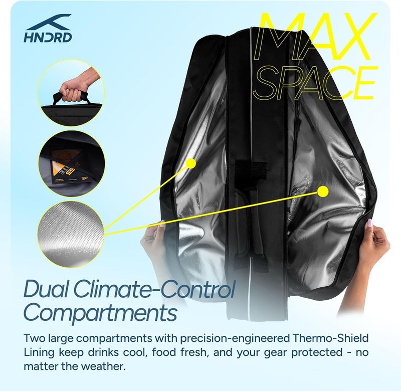 HUNDRED حقيبة معدات Hundred X مع مقصورات تحكم في المناخ مزدوجة | جيب مخصص للأحذية | أحزمة ظهر مريحة | للاستخدام الاحترافي | مثالية للرجال والنساء (أسود) - Image 3
