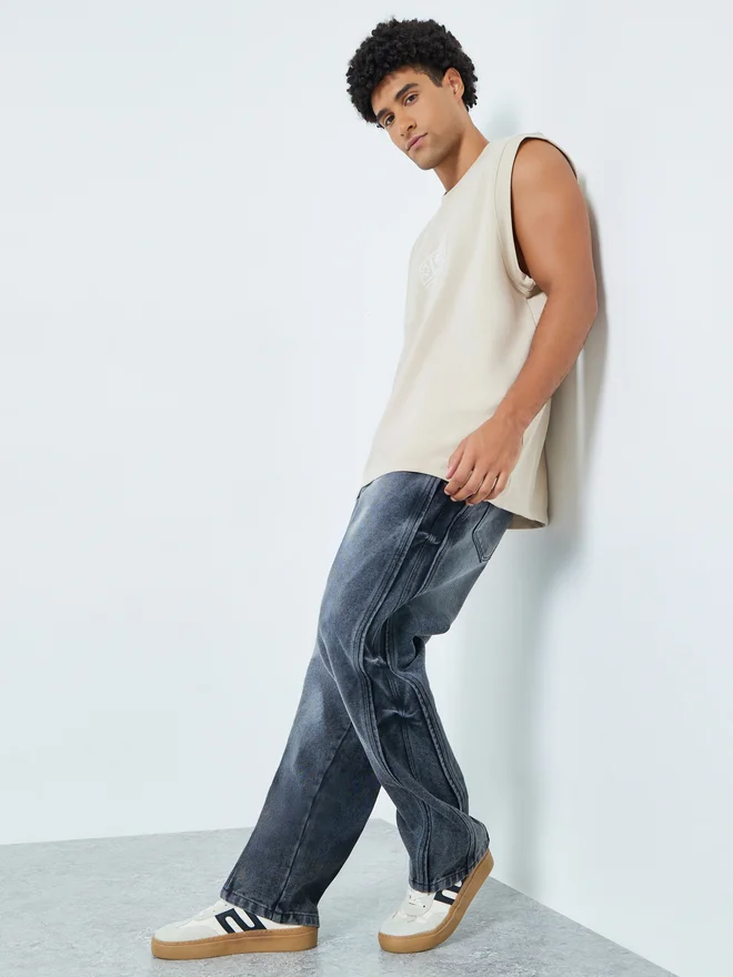 Styli Styli Men Loose Fit Panelled Washed Jeans