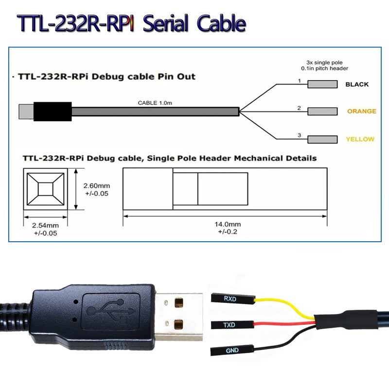 NITMTYOU 6 Feet USB to TTL-232R-RPI 3.3V Adapter Cable, USB to TTL Serial Serial UART Cable TX RX Signal 3 Pin 3v3 Level Signal 2.54mm Dupont Female Header Windows Linux MAC OS - Image 5