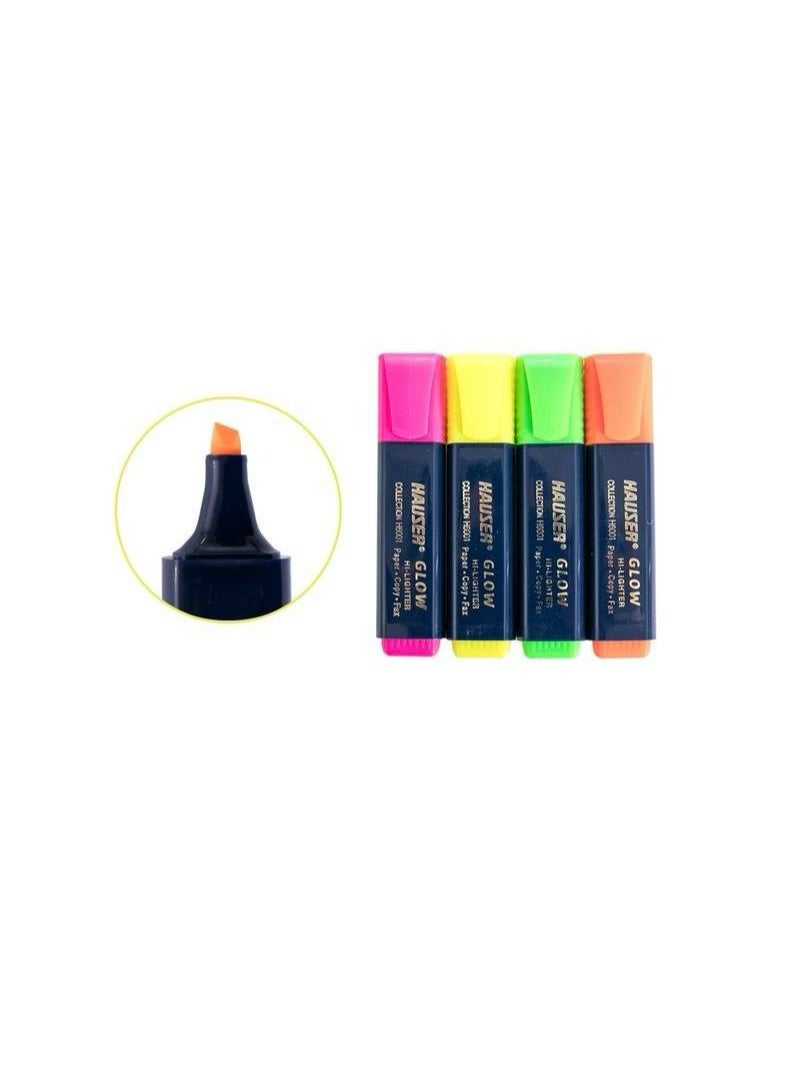 هاوزر طقم أقلام تحديد هايلايتر هاوزر ألمانيا (Glow H6001) - عدد 4 ألوان فلورسنت زاهية، حبر يدوم طويلاً، مناسب للورق والفاكس والنسخ. - Image 2