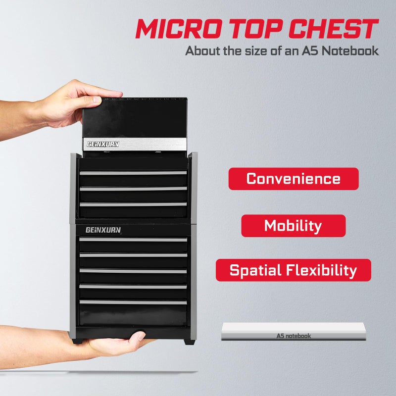 Geinxurn Mini Tool Box 3 Drawer Micro Top Chest and 5 Drawer Micro Roll Cab with Magnetic Locking Stackable Portable Hand Carry Tool Cases for Tools Storage (Black) - Image 4