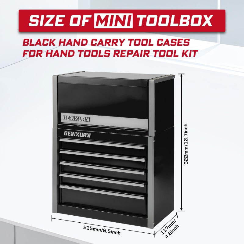 Geinxurn Mini Tool Box 3 Drawer Micro Top Chest and 5 Drawer Micro Roll Cab with Magnetic Locking Stackable Portable Hand Carry Tool Cases for Tools Storage (Black) - Image 2