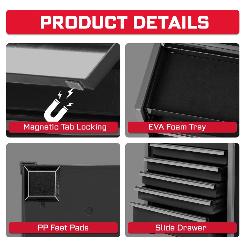 Geinxurn Mini Tool Box 3 Drawer Micro Top Chest and 5 Drawer Micro Roll Cab with Magnetic Locking Stackable Portable Hand Carry Tool Cases for Tools Storage (Black) - Image 3