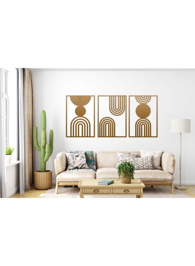 هوم جاليري ألواح خشبية بتصميم قوس ودائرة بوهو (مجموعة من 3 قطع) - Image 2