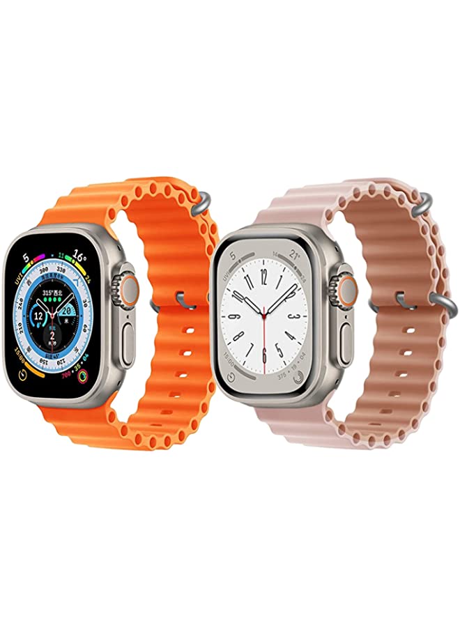 IAF Silicone Ocean Band Strap for Apple Watch Ultra 8 49mm Orange Single Color Strap with Pink/Beige Double Side Strap Set of 2