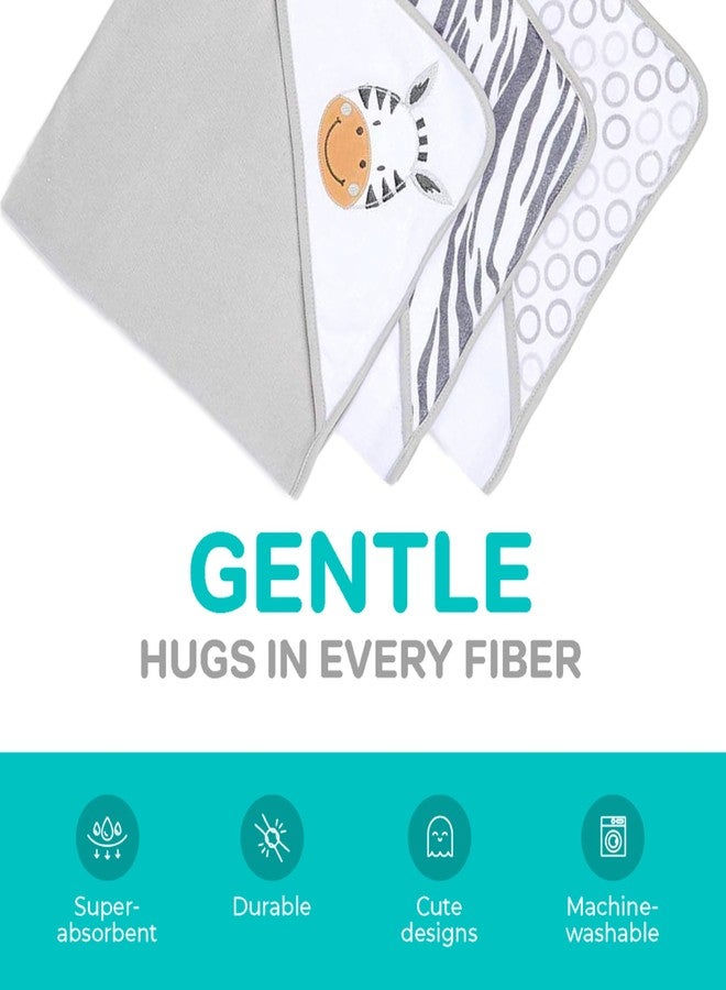 Spasilk 23-Piece Soft Terry Hooded Bath Towel and Washcloth Gift Set, 3 Baby Towels and 20 Baby Washcloths for Unisex Newborn Bath Essentials, Ideal, White Zebra - Image 4