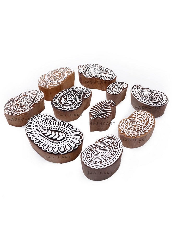 Hashcart | Set Of 10 | Paisley Design Baren For Blocks Printing | Handcarved Wooden Stamps For Scrapbooking | Fabric Designing | Art Craft | Pottery Craft | Project Making - Image 1