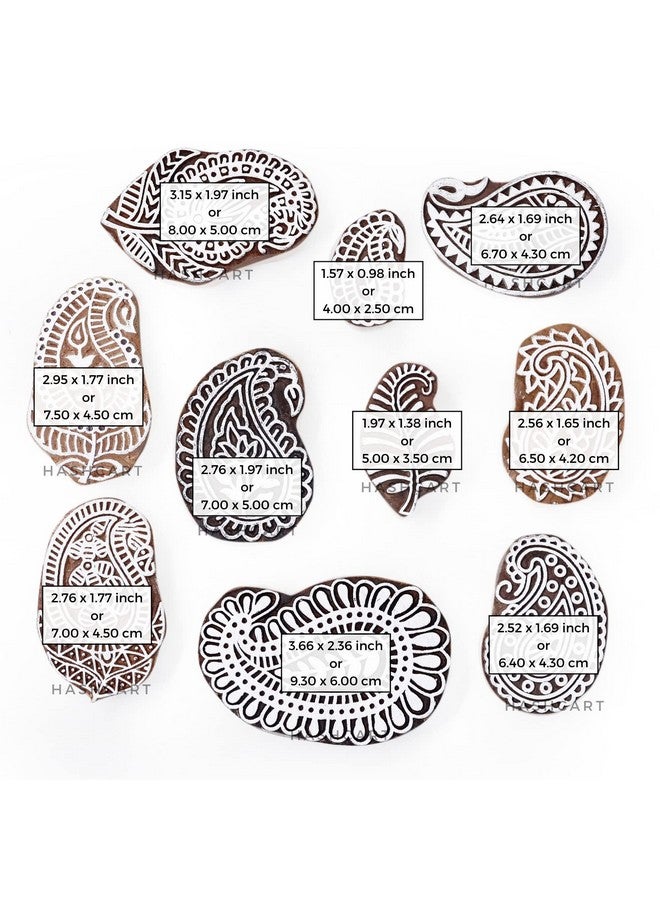 Hashcart | Set Of 10 | Paisley Design Baren For Blocks Printing | Handcarved Wooden Stamps For Scrapbooking | Fabric Designing | Art Craft | Pottery Craft | Project Making - Image 4