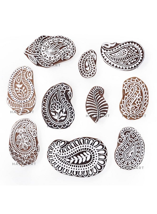 Hashcart | Set Of 10 | Paisley Design Baren For Blocks Printing | Handcarved Wooden Stamps For Scrapbooking | Fabric Designing | Art Craft | Pottery Craft | Project Making - Image 2