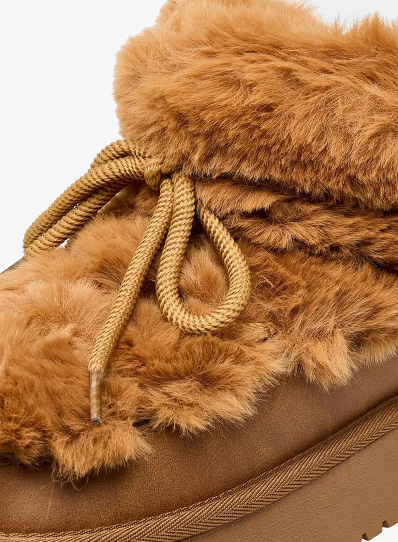Flora Bella By Shoexpress BROWN Women Faux Fur Ankle Boots for Women | Best Price UAE
