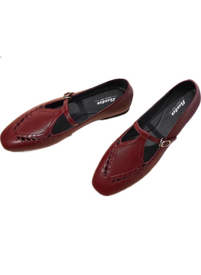 Bata Le Fu Shoes Women'S Spring Mall Retro British Sheepskin One-Step Avl48Aa5 Burgundy 36 - Image 1