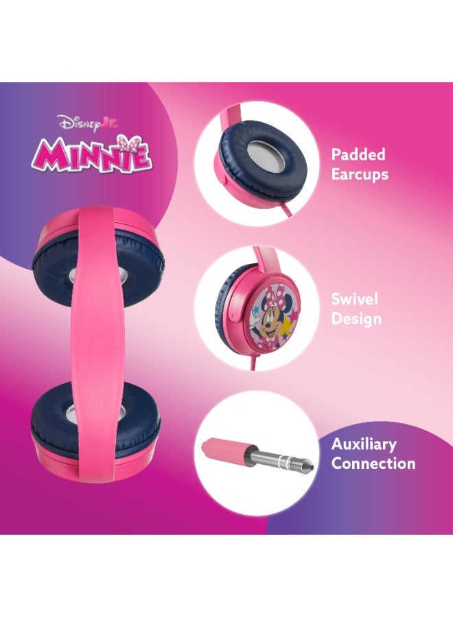 Volkano Disney Minnie Mouse Wired Over-Ear Headphones with Removable Microphone and 5 Stickers – Adjustable Ergonomic Headband, Safe Listening at 85dB, 3.5 mm Audio Jack, Ideal for Zoom, Teams, and Social Platforms - Image 2