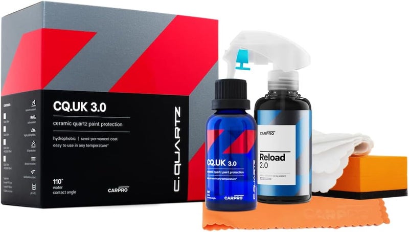 CarPro CQUARTZ UK 3.0 - Ceramic Coating for Cars, Quartz Based Nanotechnology, Bonds to Paint, Glass, Metal and Plastic - (30ml Kit w/Reload 2.0) - Image 1