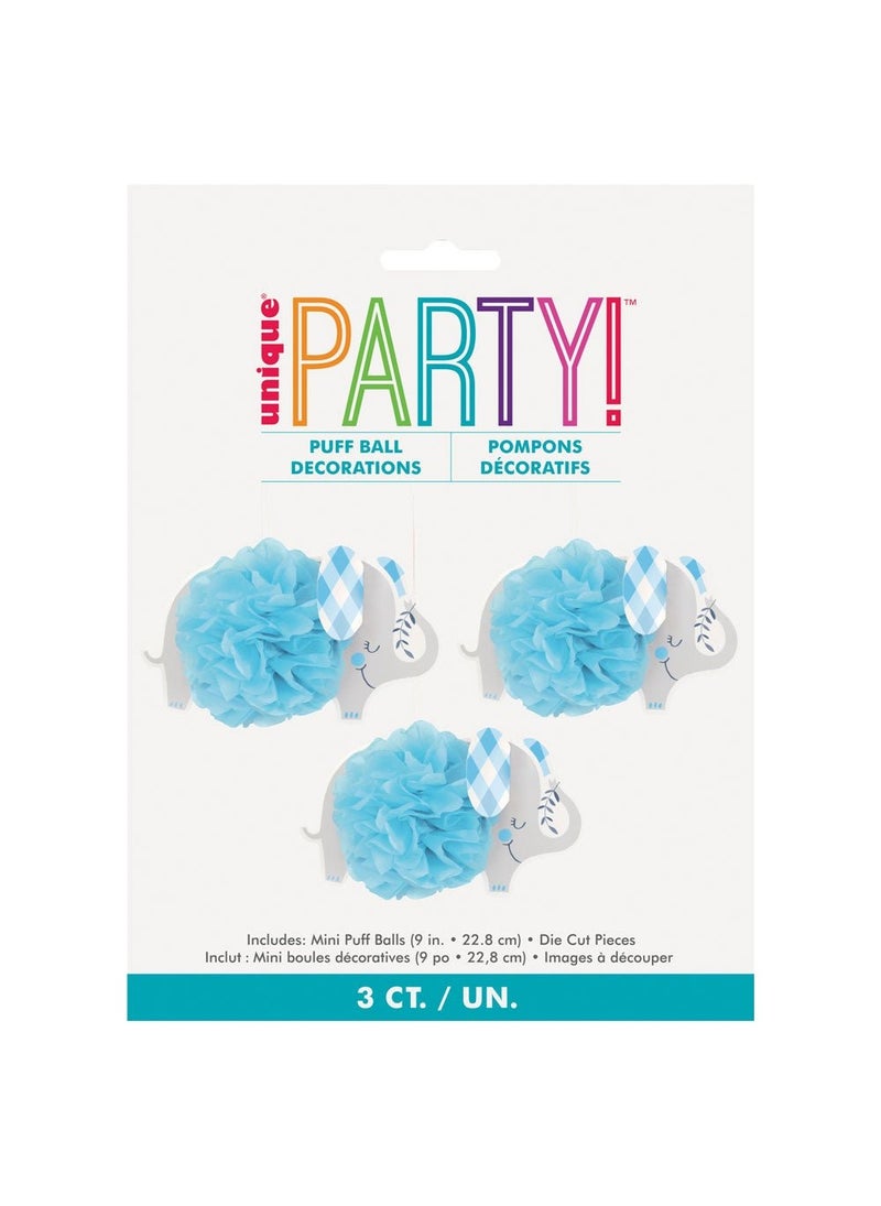 Unique Baby Shower Elephant Hanging Decorations Blue Cardboard 23cm 3-Pack - Image 2