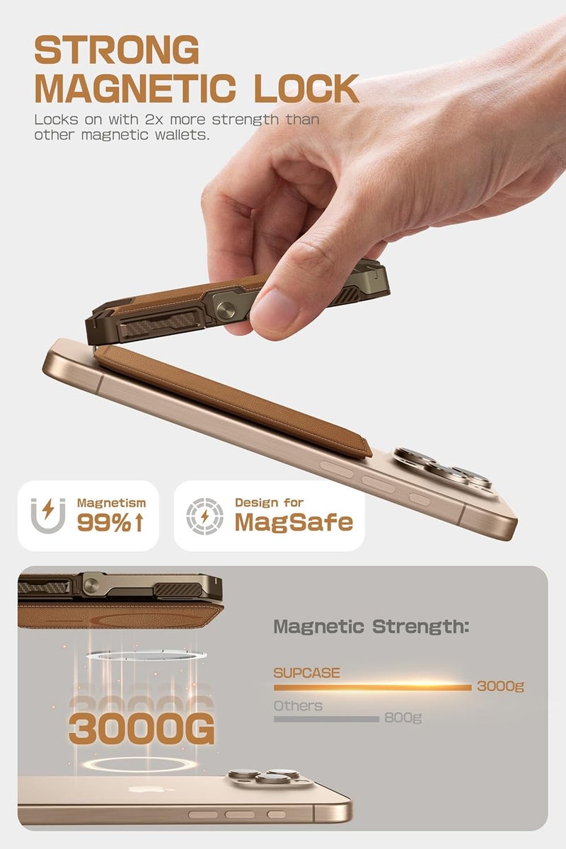 SupCase for MagSafe Wallet with Stand, Magnetic Genuine Leather Wallet for Men, [Hold 5 Cards] [Adjustable Stand] [RFID Blocking] Phone Card Holder Tripod for iPhone 17/16/15/14/13/12 Series, Brown - Image 2