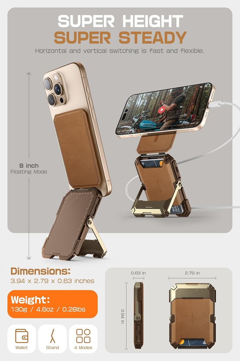 SupCase for MagSafe Wallet with Stand, Magnetic Genuine Leather Wallet for Men, [Hold 5 Cards] [Adjustable Stand] [RFID Blocking] Phone Card Holder Tripod for iPhone 17/16/15/14/13/12 Series, Brown - Image 5