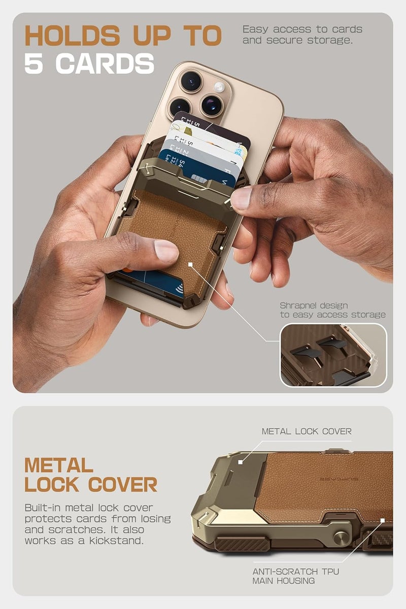 SupCase for MagSafe Wallet with Stand, Magnetic Genuine Leather Wallet for Men, [Hold 5 Cards] [Adjustable Stand] [RFID Blocking] Phone Card Holder Tripod for iPhone 17/16/15/14/13/12 Series, Brown - Image 4