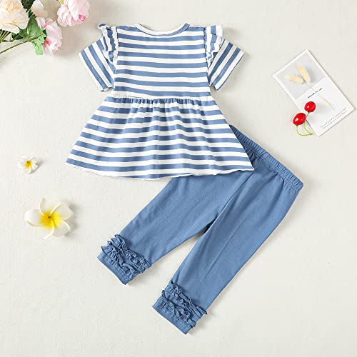 Saeaby Baby Girl Clothes Toddler Girl Cute Outfit Short Sleeve Ruffle Shirt Solid Pants Little Baby Girl Summer Clothes Cute Outfits for Girls 12-18 Months - Image 3