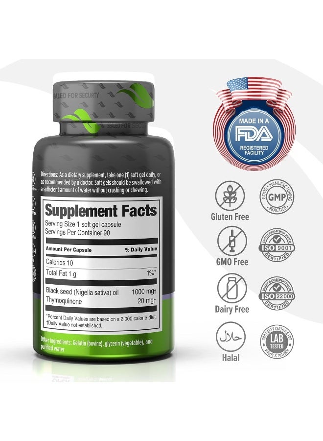 ORZAX Black Seed Oil Capsules, 90 Days Supply, 2% Thymoquinone, Non-GMO, Gluten Free, Cold Pressed Black Cumin Pills, Nigella Sativa Supports Immune System, Joints, Hair Growth, Skin - Image 2