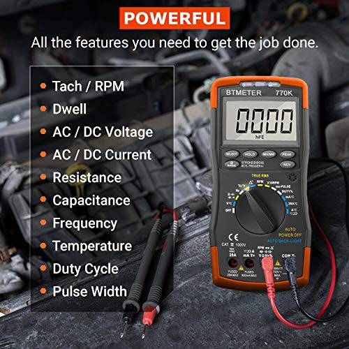 BTMETER BT-770K Auto Ranging Automotive Multimeter for Dwell Angle Pulse Width Tach Temperature Duty Cycle Voltage Current Resistance Test - Image 2