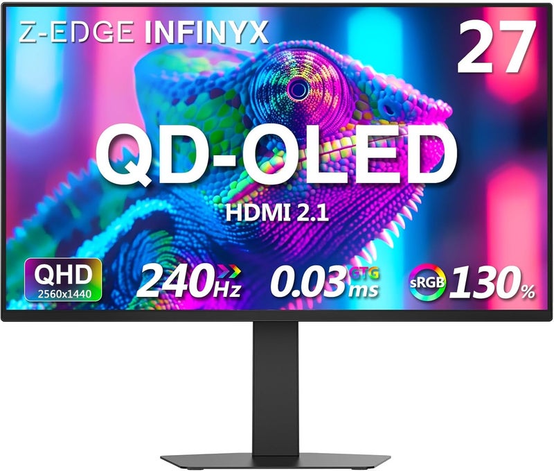 Z Z-Edge شاشة ألعاب OLED من Z-EDGE INFINYX بحجم 27 بوصة بدقة 2K، معدل تحديث 240 هرتز، زمن استجابة منخفض جدًا (0.03 مللي ثانية)، دقة QHD (2560 * 1440P)، منافذ HDMI وDP، منفذ صوت واحد، نسبة تباين عالية (1.5:1)، تتوافق مع أجهزة PS5 وXbox والاستخدامات المكتبية: X27 - Image 1