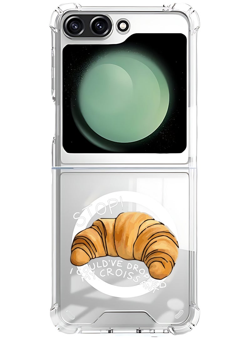 Theodor Magnetic Case for Samsung Galaxy Z Flip 5 Compatible with MagSafe Wireless Charging, Shockproof Phone Bumper Cover Croissant B - Image 1