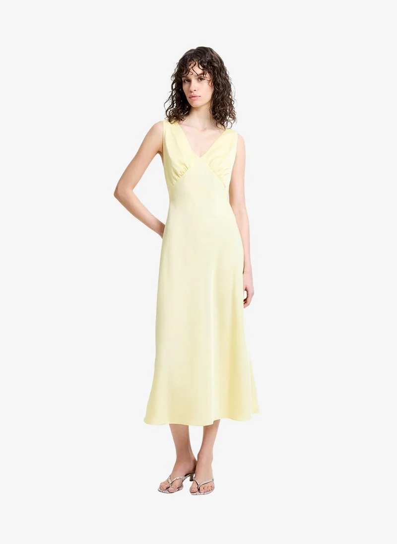Women's Bernice Satin Twill Butter Yellow Midi Slip Dress