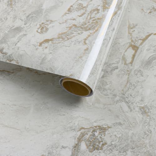 VaryFloral Beige Gray Gold Countertops Contact Paper Peel and Stick Waterproof Self Adhesive Marble Wallpaper for Table Furniture Sticky Modern Counter Top Cover Prepasted Glossy Wall Paper 236x118 - Image 1