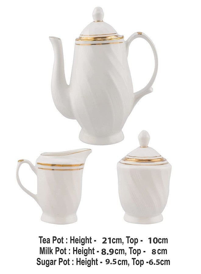 E - Ezra Fine Bone China Gold Line Tea Cup and Saucer/Tea Kettle Pot -Set of 15 Pieces - Image 5