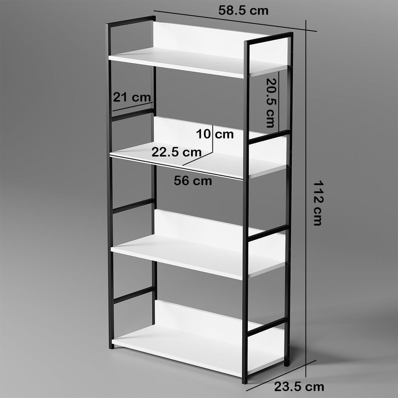 Lukzer Lukzer 4 Layer Multipurpose Rack Industrial Metal Frame with Engineered Wood Bookshelf for Kitchen Bedroom Living Room Stand 112 x 585 x 235 White BlackMMR001 - Image 2