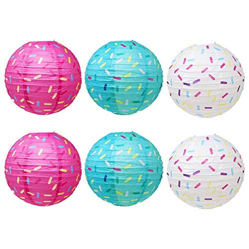 Aulufft Paper Lanterns Paper Ice Cream Dount Lantern Floating Lanterns Round Donut 6Pcs 12Inch for Party Decorations