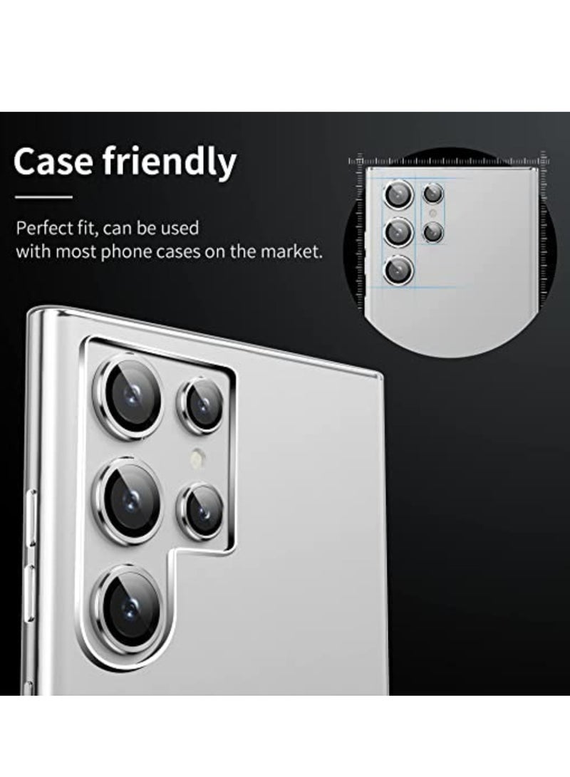 إلترازون [5 in 1] Camera Lens Protector for Samsung S23 Ultra, Scratch-Resistant Ultra-Thin Tempered Glass with Aluminum Edge, Drop-Proof Alloy Camera Screen Protector for S23 Ultra (S23 Ultra, Silver) - Image 5